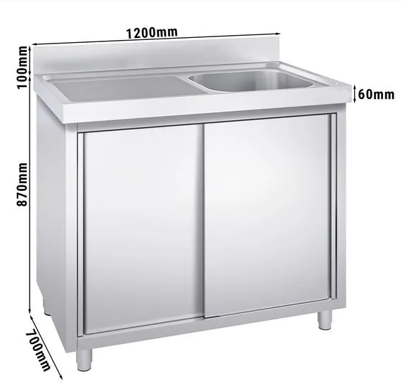 Plonge en inox sur meuble 120 x 70 cm avec 1 cuve à droite_2