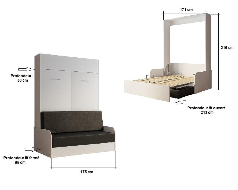 Armoire lit escamotable Dynamo Sofa - accoudoirs, façade blanc brillant, canapé rouge, couchage 160x200 cm_2