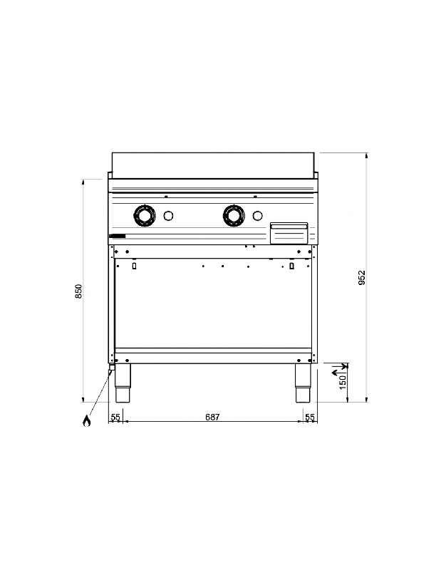Plancha gaz plaque lisse acier sur placard ouvert - 18.4 Kw - 800x900x850/900 mm - Martin MBM_2