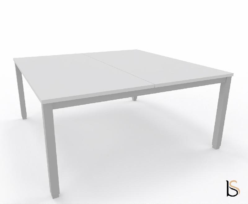 Bureau 2 personnes Tempo avec passe-câbles  - Mobel Linea - 140, Alu, Blanc_3