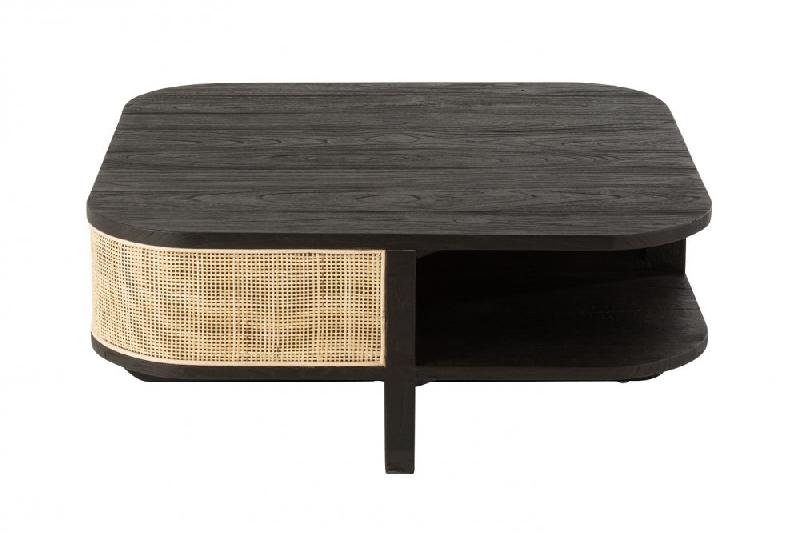 Table basse RARY - bois exotique noir et rotin naturel - avec niche de rangement - 84,5 x 84,5 x 36 cm_2