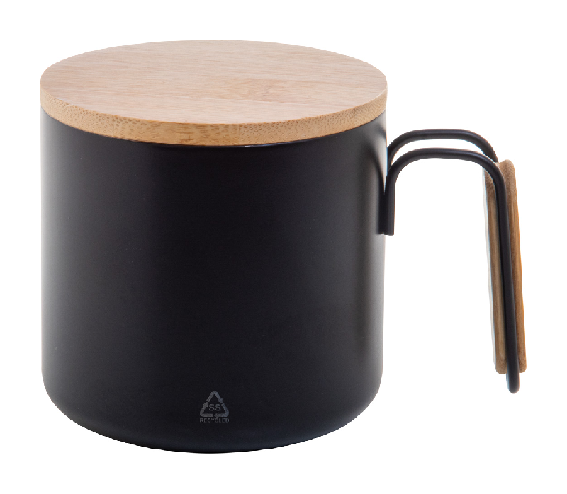 Mug thermos - double paroi en acier inoxydable recyclé - 300 ml avec couvercle et poignée en bambou_2