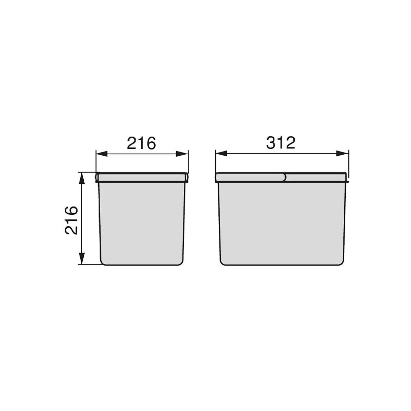 Poubelles pour tiroir de cuisine Recycle Emuca - 12 litres - Hauteur 216 mm - Gris anthracite_2