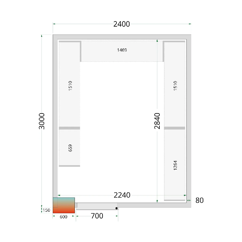 Chambre froide positive CRPF2430 Blanc 2400 x 3000 x 2200 mm TEFCOLD_2