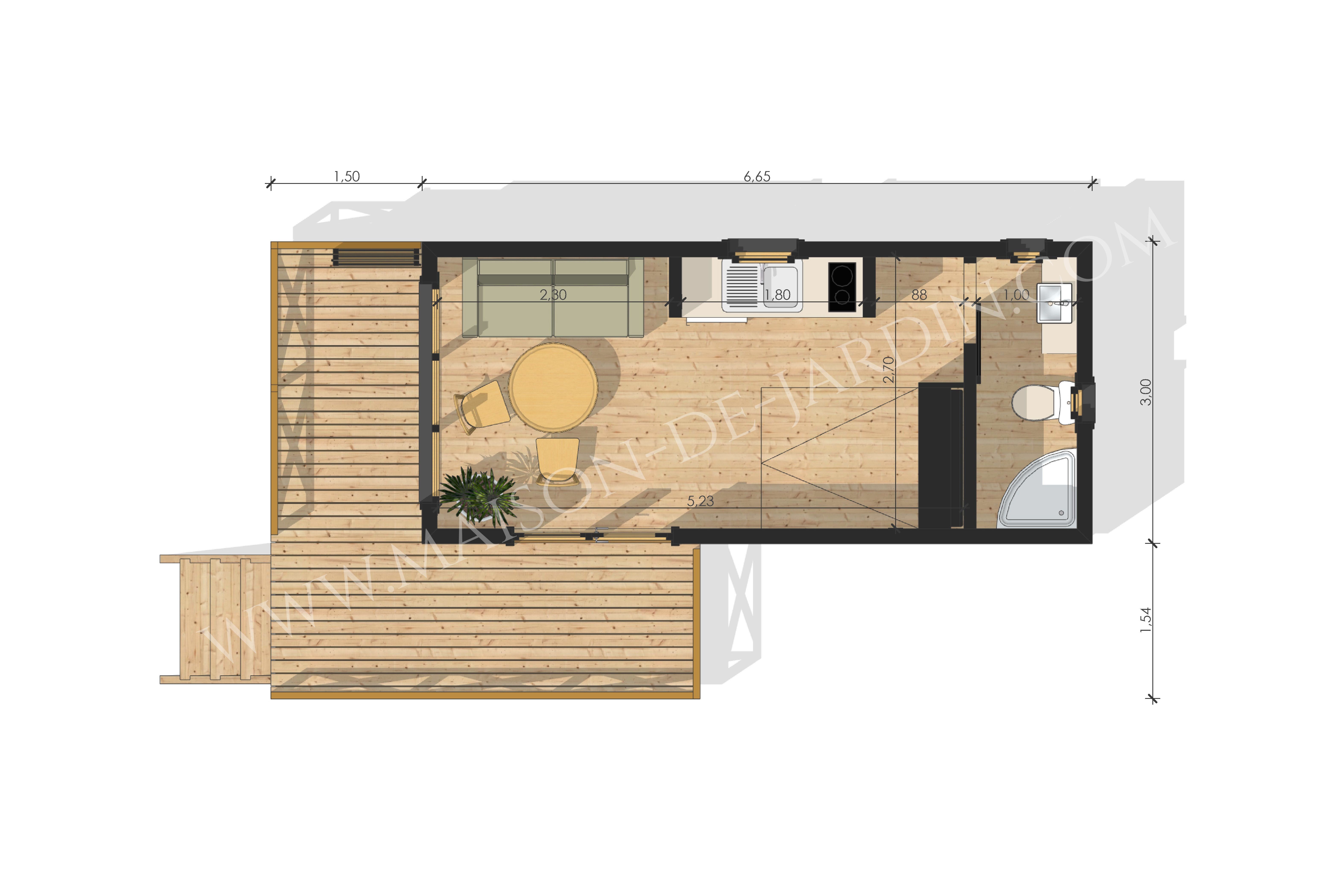 Studio de jardin 20 m² - maison de jardin avec ossature bois et bardage rouge - modifiable et isolé_2