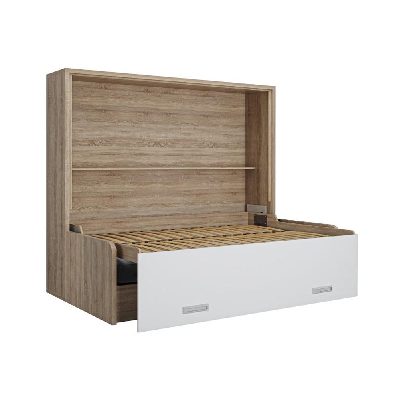 Armoire lit transversale Bora Sofa - canapé intégré - couchage 140x200 cm - structure mélaminé chêne - façade blanc mat_2