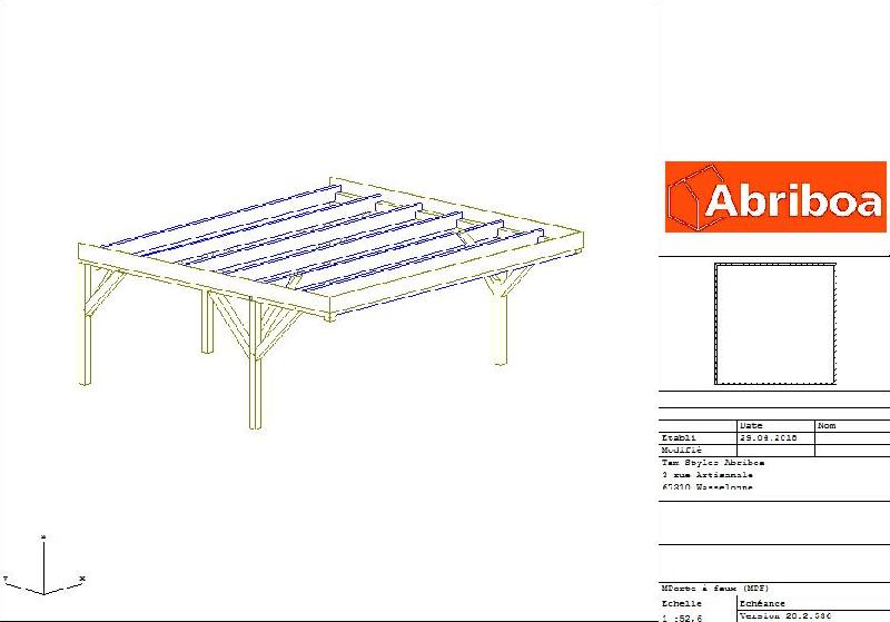 Abri monopente en sapin lamellé collé pour 2 voitures avec porte à faux - 6.04m x 6.02m_2