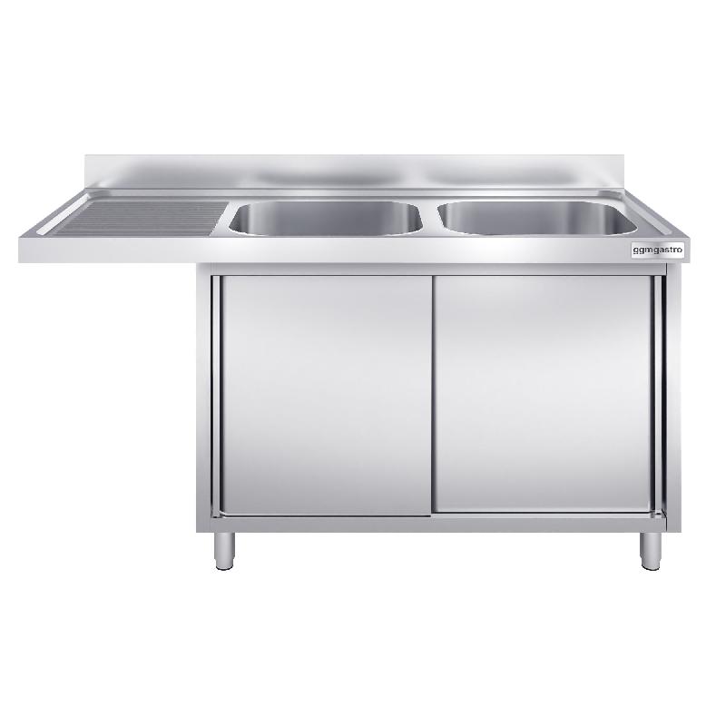 Plonge Inox 2 bacs sur placard avec passage lave-vaisselle - P 700 - GGM - 1800 mm bac à droite_2