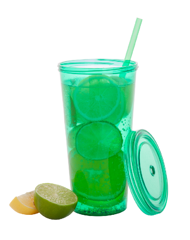 Mug en plastique transparent - 750 ml avec couvercle et paille colorés_2