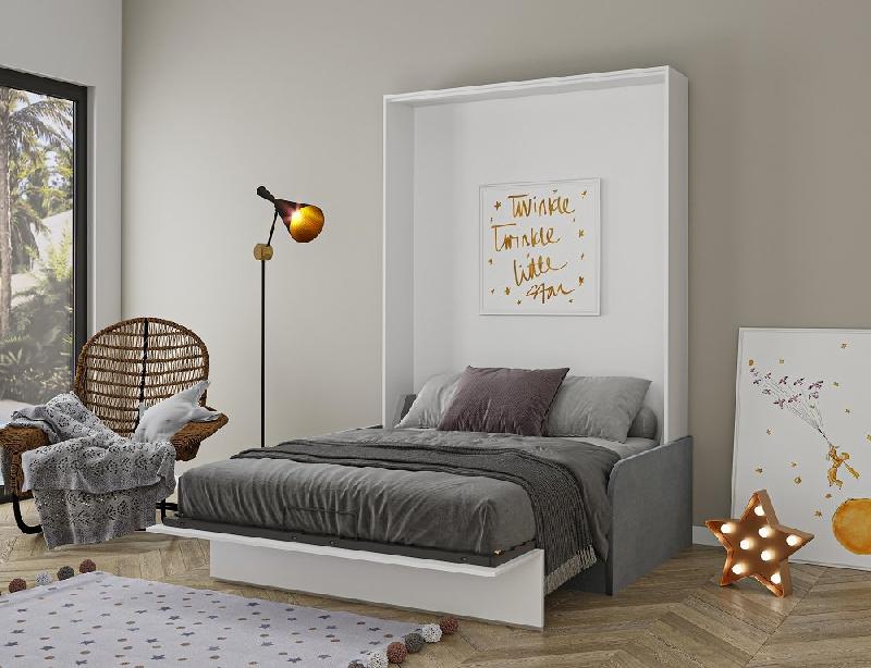 Armoire lit escamotable Bermudes Sofa blanc avec canapé gris - couchage 160x200 cm_2