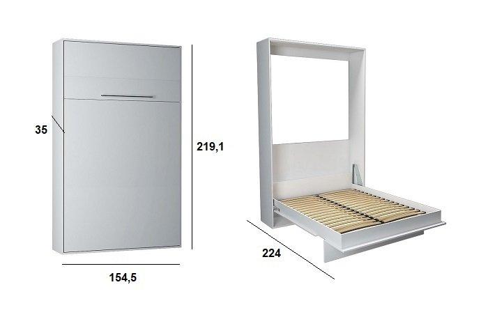 Lit intégré dans une armoire compacte avec finition blanc mat