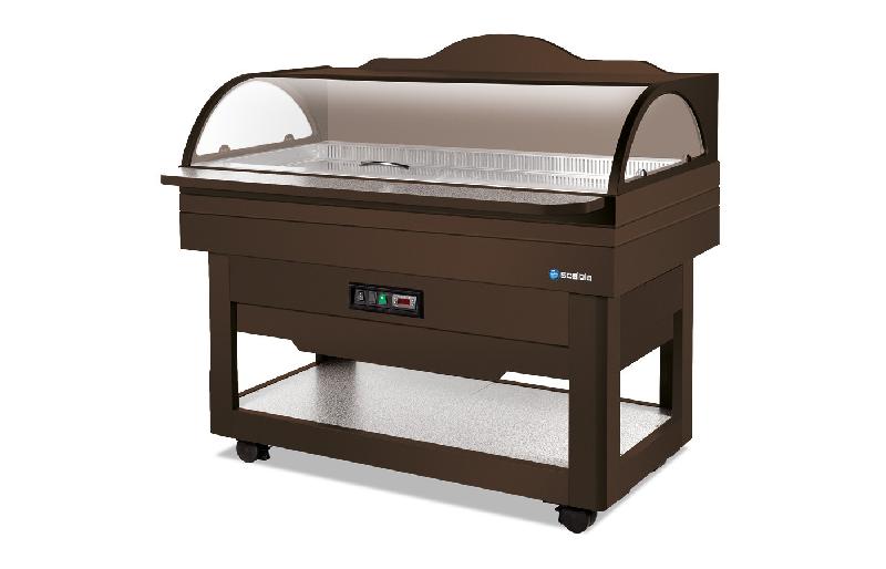 Buffet réfrigéré mural avec cuve pour bacs GN1/1 en bois noyer clair SCAIOLA_2