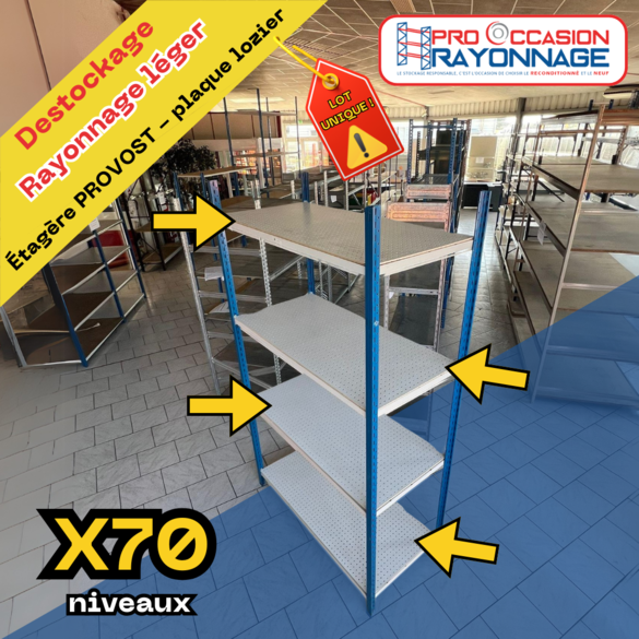 Lot rayonnage léger - niveau en plaque Lozier - 74 montants + 70 niveaux - Provost_2