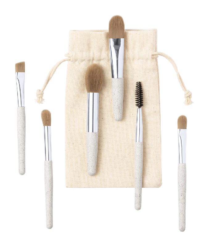 Ensemble de 6 pinceaux de maquillage - Paille de blé écologique et plastique PP - Pochette en coton avec cordon de serrage_2