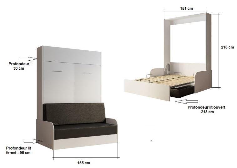 Armoire-lit escamotable Dynamo Sofa - Canapé gris avec accoudoirs bois - Couchage 140x200 cm - Structure gris mat_2
