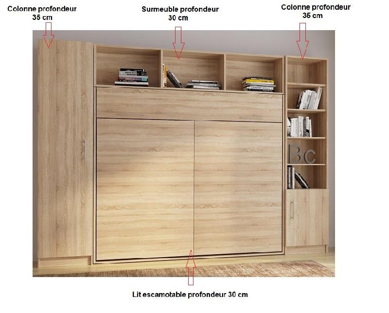 Composition lit escamotable Vertigo chêne naturel - largeur 311 cm - couchage 160x200 cm - gain de place avec colonnes de rangement_2