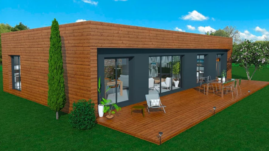 Maison à ossature en bois plain-pied moov 4 / surface habitable 114 m² / surface brute 135 m² / 4 pièces / toit plat_0