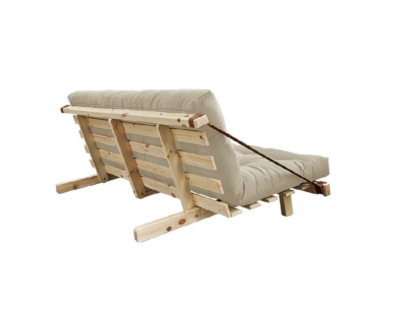 Banquette futon JUMP en pin massif - Coloris beige - Couchage 130 x 190 cm - Design scandinave avec lanières en cuir_2