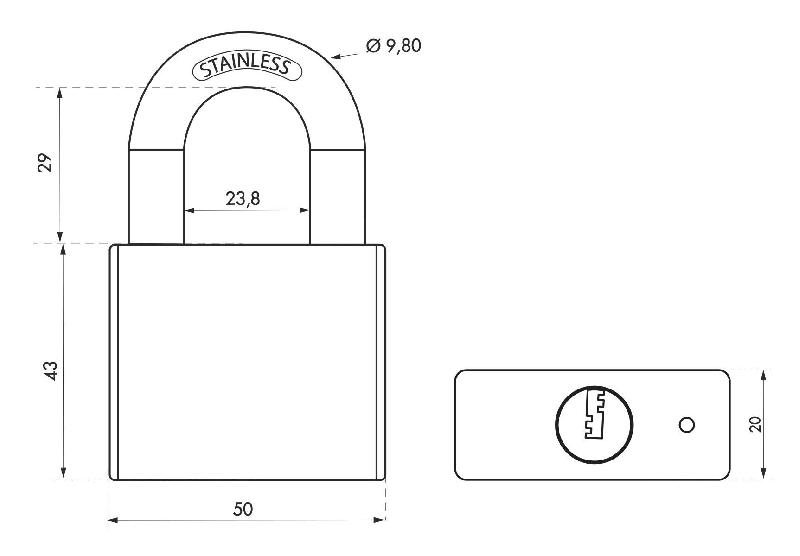 Cadenas à clé Rinox 50mm - Anse inox - 4 clés réversibles - Mécanisme à goupilles - Double verrouillage_2