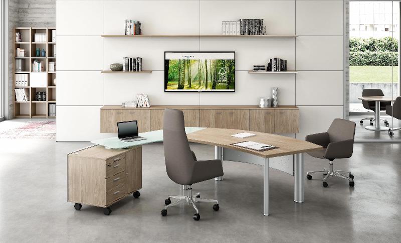 Bureau X time Next avec retour en verre et meuble  - Quadrifoglio. - 217, Orme, Gauche, 3 tiroirs_2