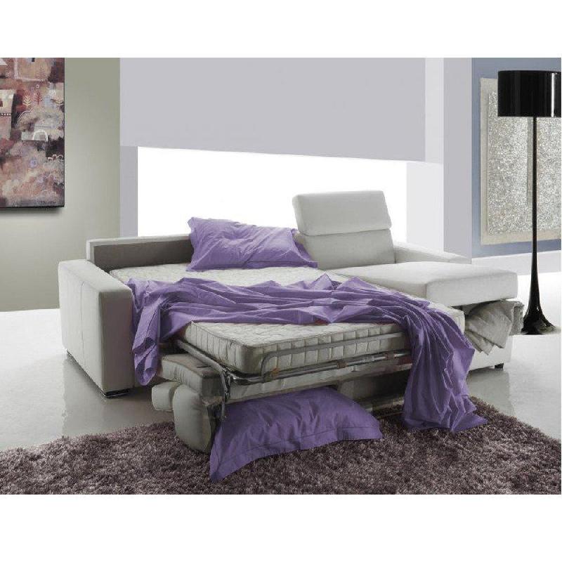 Canapé d'angle réversible express Sidney Deluxe - Cuir vachette blanc cassé - Sommier à lattes - Matelas 16 cm_2