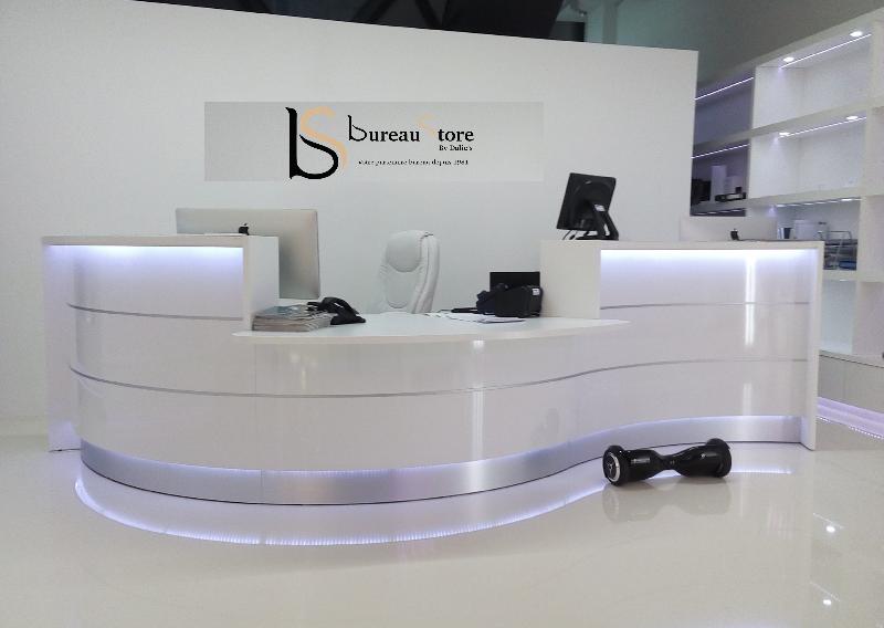 Bureau d'accueil Valde avec accès PMR et vague - MDD - Blanc brillant, Droite_2