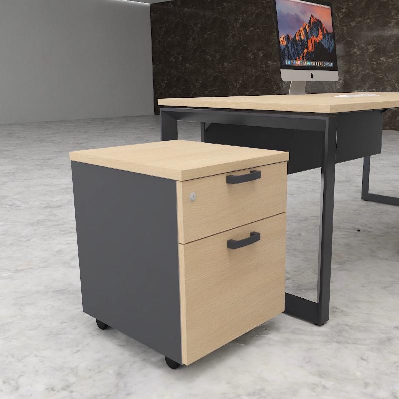 Caisson mobile avec tiroir pour dossiers suspendus - Mobel Linea - Gris anthracite, Chêne moyen_2