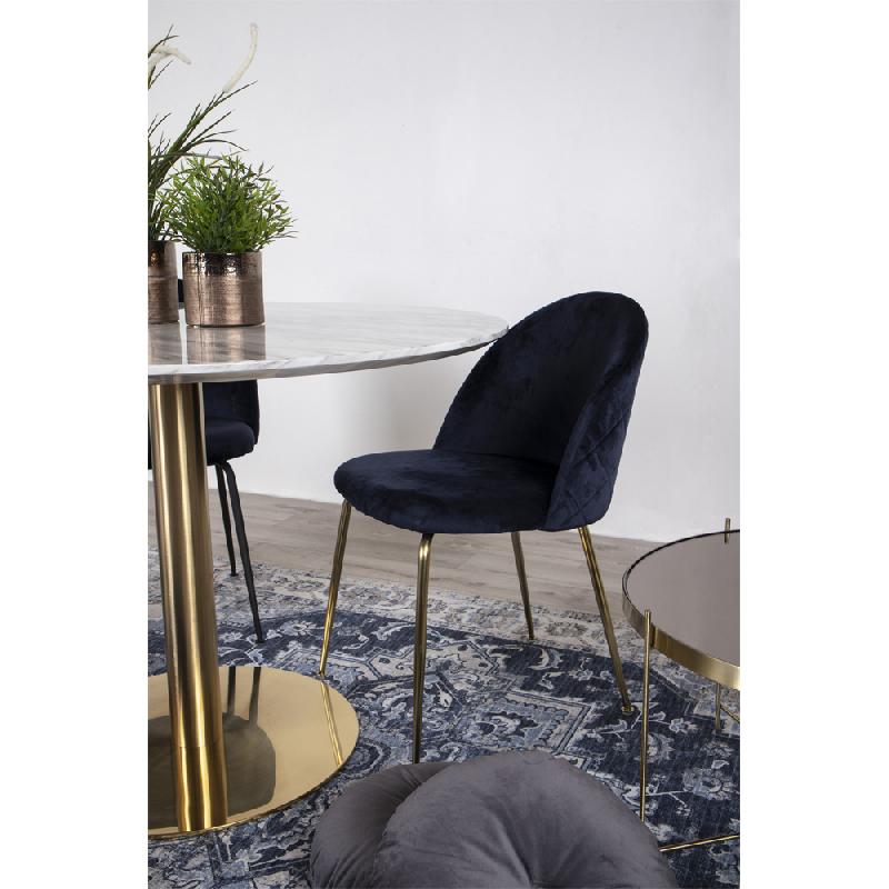 Chaise de repas Genève en velours bleu - pieds en métal doré - design élégant et raffiné_2
