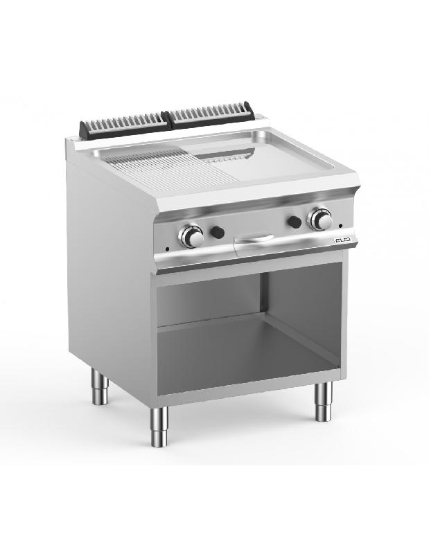 Plancha chrome gaz - 1/2 lisse et 1/2 rainurée sur placard ouvert - FTBG77ALRC_2