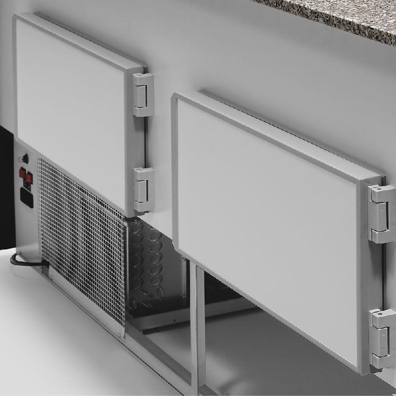 Comptoir vitrine réfrigéré à vitre droite 90°, avec réserve - NOIR, L 3000mm_2