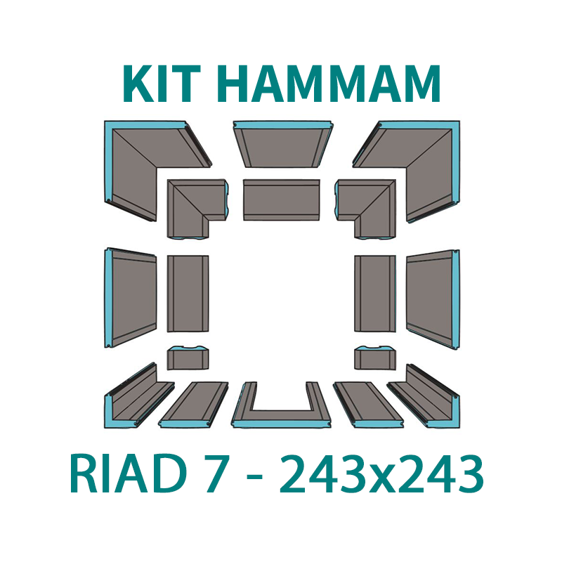 KIT CABINE HAMMAM À CARRELER RIAD 7 - 243X243 - 7 PLACES_2