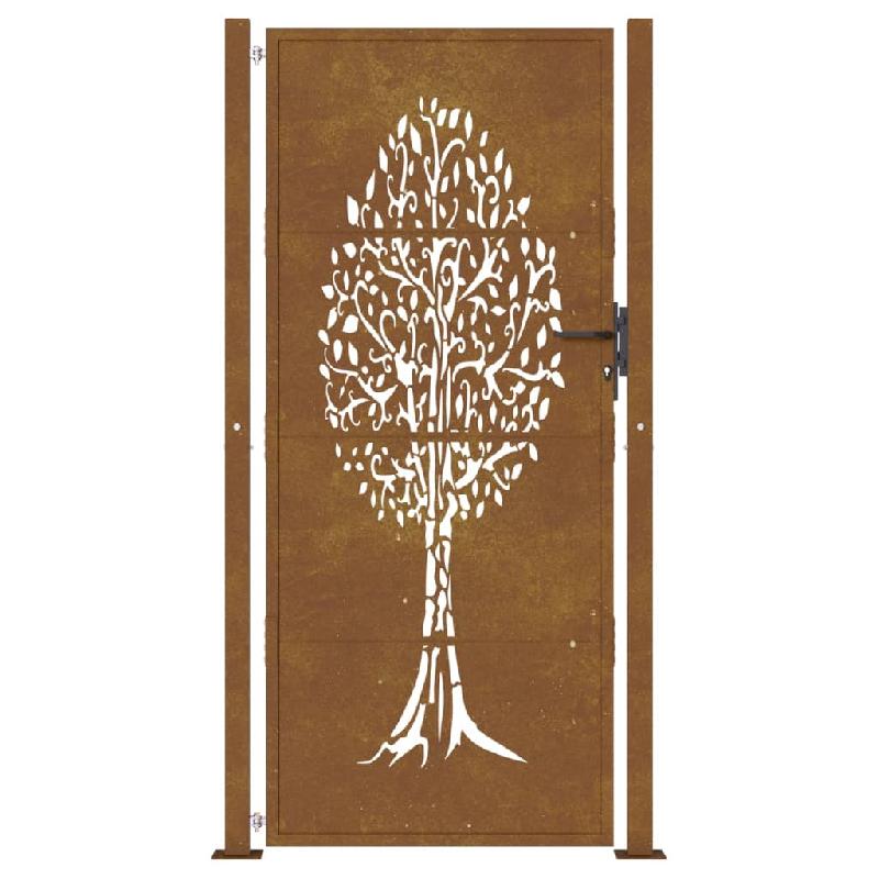 Vidaxl portail de jardin 105x205 cm acier corten conception de l'arbre 153165_2