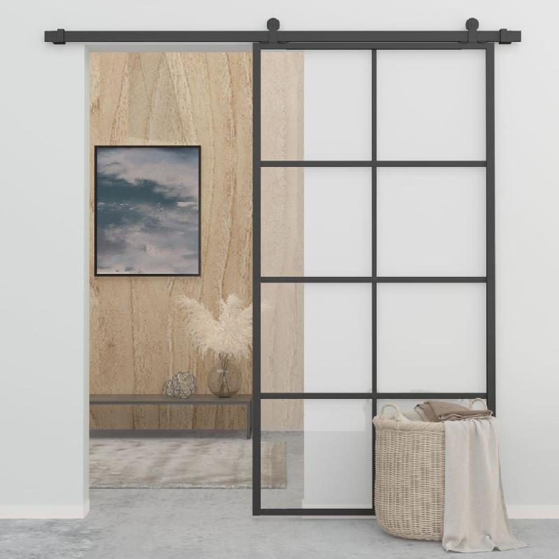 Vidaxl porte coulissante quincaillerie aluminium verre esg 102,5x205cm 3056804_2