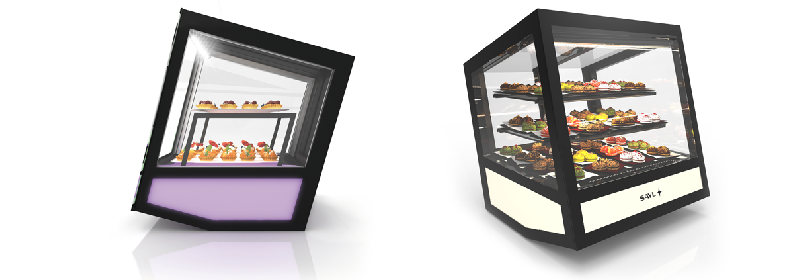 Vitrine réfrigérée de présentation cubique à poser base avec rétro illuminée et RGB QBO Sayl - 2 étagères_2