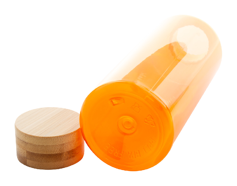 Bouteille en RPET - 500 ml - Couvercle en bambou - Sans BPA - Couleur orange_2