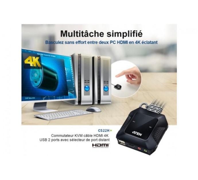 Aten CS22H - Switch KVM HDMI 4K USB 2 ports avec télécommande et sélecteur de port distant_2