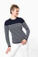 Pull marin femme Kariban - Réf: K990 - 100% coton, ouverture épaule gauche, Striped Navy / Off White_2