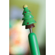 Stylo à bille en bois - Figurine de Noël sur ressort - Encre bleue - Couleur verte_2