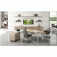 Bureau X time Next avec retour en verre et meuble  - Quadrifoglio. - 237, Orme, Gauche, 3 tiroirs_2