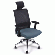 Siège de bureau synchrone avec appui-tête dossier résille So Milan - V65, Paire d'accoudoirs réglables sur 3 axes - Couleur noire, Sans, Vinyl_2