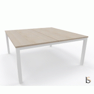 Bureau 2 personnes Tempo avec passe-câbles  - Mobel Linea - 160, Blanc, Acacia clair_3