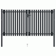 Vidaxl portail de clôture à double porte acier 306x200 cm anthracite 146353_2