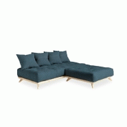 Canapé convertible futon Senza en pin naturel - Coloris bleu profond - Couchage 90 x 200 cm_2