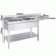 Plonge Inox 2 bacs avec passage lave-vaisselle - P 600 - GGM - 1600 mm bac à gauche_2