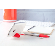 Stylo à bille stylet 5 en 1 - plastique - support téléphone, règle, nettoyant écran, tournevis - encre bleue_2