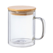 Mug isotherme en verre borosilicaté - double paroi avec anse et couvercle en bambou - 370 ml_2