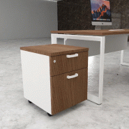 Caisson mobile avec tiroir pour dossiers suspendus - Mobel Linea - Blanc pastel, Acacia foncé_2