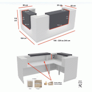 Comptoir d'accueil d'angle avec 2 réhausses Delta - Mobel Linea. - 184, Droite, Blanc, Non, Acacia foncé_2