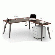Bureau avec retour Pigreco - MARTEX - 140, Noyer, Droite, Titane_2