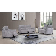 Canapé 3 places ATTITUDE - 2 relaxations électriques - Têtière réglable à 10 crans - Tissu chenillé gris argent_2